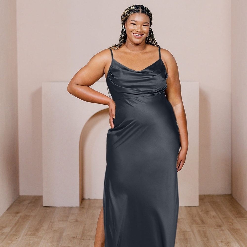 Revelry Skye Black Satin Bridesmaid Dress
